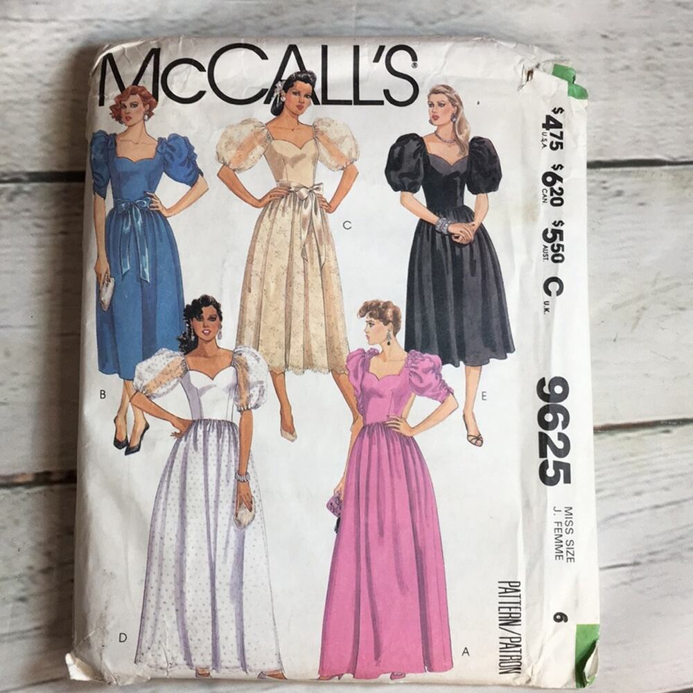 Vintage‎ 1985 McCall's Sewing Pattern 9625 Women's/Misses Formal Dress Size 6